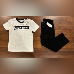 NWT- Milk Bar White and Black T-Shirt with Black Corduroy Pants Set